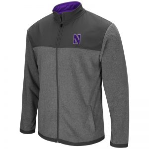 Northwestern University Wildcats Colosseum Men's Heather Charcoal/Charcoal High Quality Full Zip Jacket with Stylized N Design