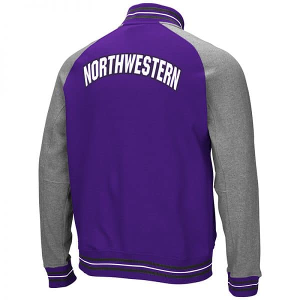 Northwestern University Wildcats Colosseum Mens Purple/Heather Grey Alpine Varsity Full Zip Jacket with Stylized N Design-Back