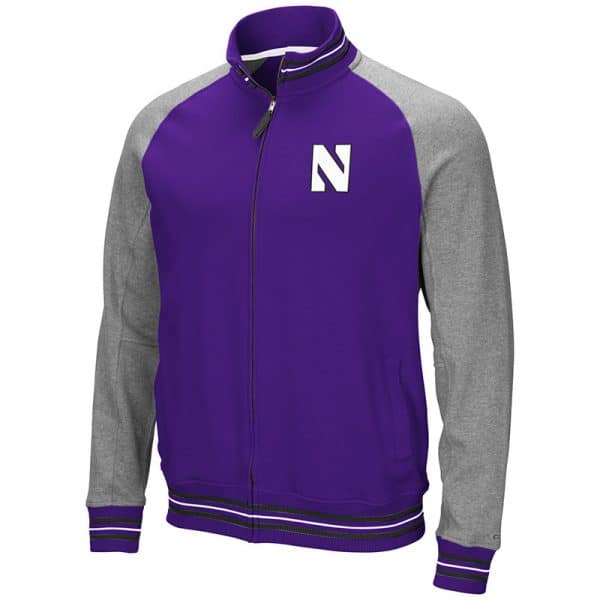 Northwestern University Wildcats Colosseum Mens Purple/Heather Grey Alpine Varsity Full Zip Jacket with Stylized N Design
