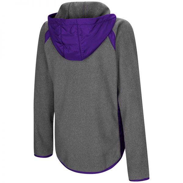 Northwestern University Wildcats Colosseum Ladies Heather Charcoal/Purple Tidwell Full Zip Hooded Jacket with Stylized N Design-Back