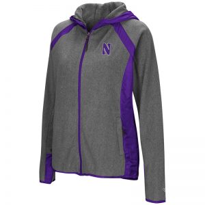 Northwestern University Wildcats Colosseum Ladies Heather Charcoal/Purple Tidwell Full Zip Hooded Jacket with Stylized N Design