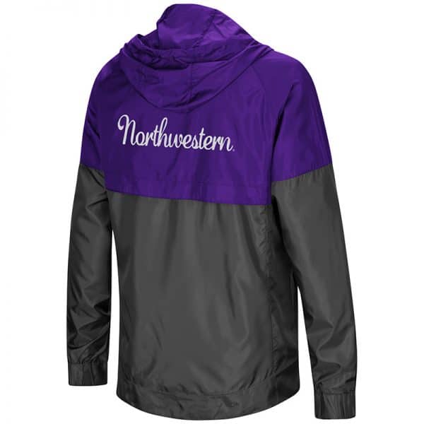 Ladies Purple/Charcoal First Class Windbreaker Hooded Jacket with Stylized N Design-Back