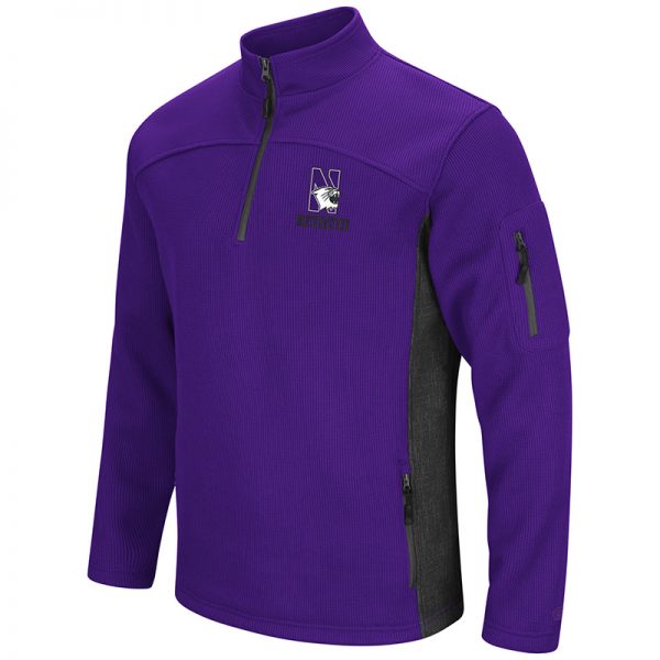 Northwestern University Wildcats Colosseum Mens Purple/Charcoal Advantage 1/4 Zip Jacket with N-Cat Design