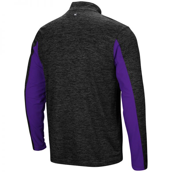 Northwestern University Wildcats Colosseum Men's Black/Purple Astroturf 1/4 Zip Windshirtwith N-Cat Design-Back