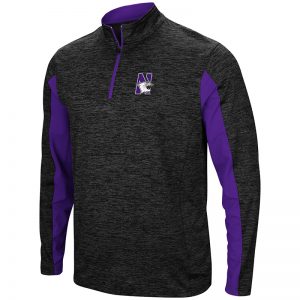 Northwestern University Wildcats Colosseum Men's Black/Purple Astroturf 1/4 Zip Windshirtwith N-Cat Design