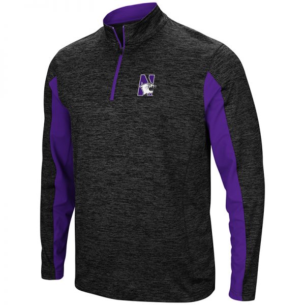 Northwestern University Wildcats Colosseum Men's Black/Purple Astroturf 1/4 Zip Windshirtwith N-Cat Design