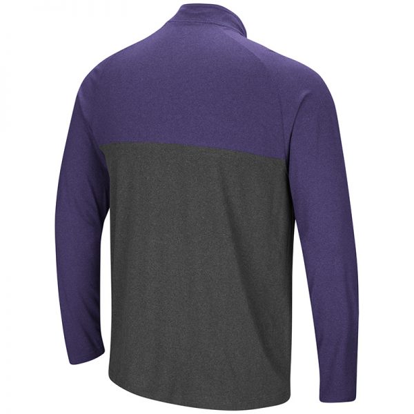 Northwestern University Wildcats Colosseum Men's Heather Charcoal/Heather Purple No Mercy 1/4 Zip Windshirt with Stylized N Design-Back