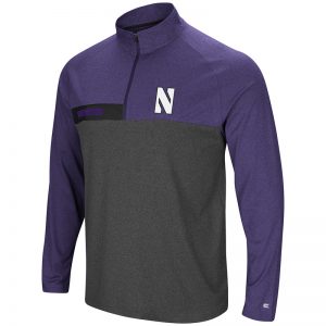 Northwestern University Wildcats Colosseum Men's Heather Charcoal/Heather Purple No Mercy 1/4 Zip Windshirt with Stylized N Design