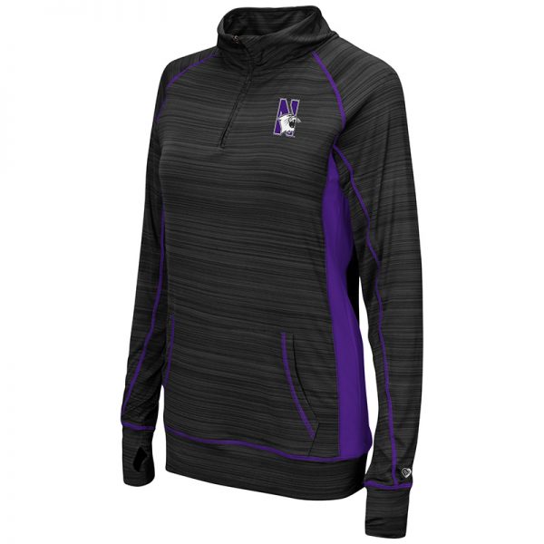 Northwestern University Wildcats Colosseum Ladies Black / Pop Purple Apothecary 1/4 Zip Windshirt with N-Cat Design