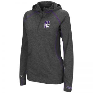 Northwestern University Wildcats Colosseum Ladies Heather Charcoal / Solid Charcoal Capo Ferro 1/4 Hooded Windshirt with N-Cat Design