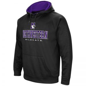 Northwestern University Wildcats Colosseum Men's Black VF Raglan Poly Pullover Hooded Sweatshirt with N-Cat Design