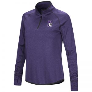Northwestern University Wildcats Colosseum Ladies Heather Charcoal/Purple Shark 1/4 Zip Pullover with N-Cat Design
