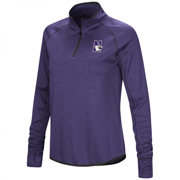 Northwestern University Wildcats Colosseum Ladies Heather Charcoal/Purple Shark 1/4 Zip Pullover with N-Cat Design
