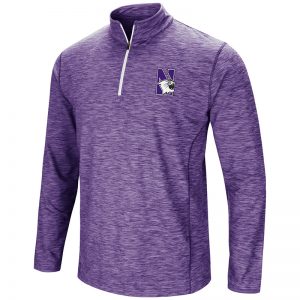 Northwestern University Wildcats Colosseum Men's Heather Purple Action Pass 1/4 Zip L/S T-Shirt with N-Cat Design
