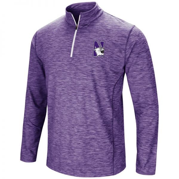 Northwestern University Wildcats Colosseum Men's Heather Purple Action Pass 1/4 Zip L/S T-Shirt with N-Cat Design