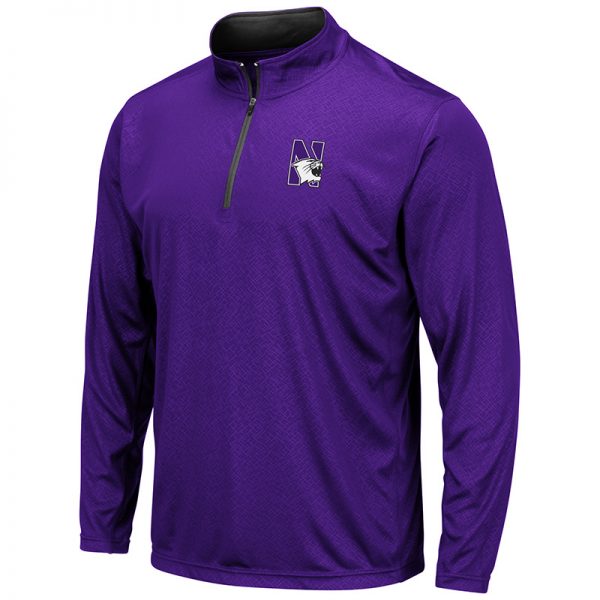 Northwestern University Wildcats Colosseum Men's Purple Embossed 1/4 Zip Windshirt with N-Cat Design