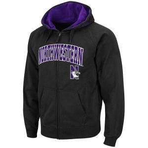 Northwestern University Wildcats Colosseum Men's Black VF Full Zip Hooded Sweatshirt Arch & N-Cat Design