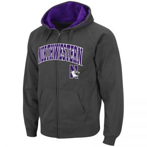Northwestern University Wildcats Colosseum Men's Charcoal VF Full Zip Hooded Sweatshirt Arch & N-Cat Design
