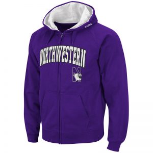 Northwestern University Wildcats Colosseum Men's Purple VF Full Zip Hooded Sweatshirt with Arch & N-Cat Design