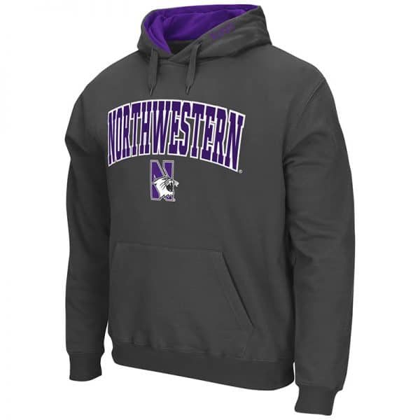 Northwestern University Wildcats Colosseum Men's Charcoal VF Pullover Hooded Sweatshirt with Arch & N-Cat Design