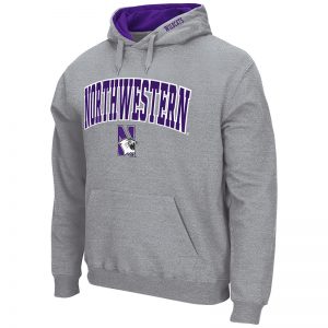 Northwestern University Wildcats Colosseum Men's Grey VF Pullover Hooded Sweatshirt with Arch & N-Cat Design