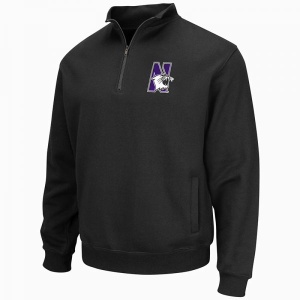 Northwestern University Wildcats Colosseum Men's Black VF 1/4 Zip Sweatshirt with N-Cat Design