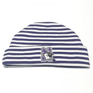 Northwestern University Wildcats Purple/White Stripped Newborn Knit Cap With N-Cat Design