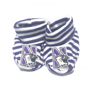 Northwestern University Wildcats Purple/White Stripped Newborn Booties With N-Cat Design