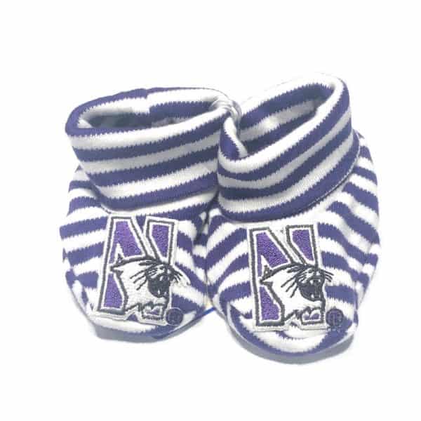 Northwestern University Wildcats Purple/White Stripped Newborn Booties With N-Cat Design