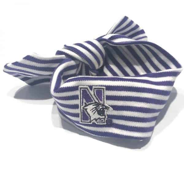 Northwestern University Wildcats Purple/White Stripped Hair Knot With N-Cat Design