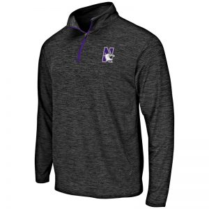 Northwestern University Wildcats Colosseum Men's Heather Black Action Pass L/S 1/4 Zip with N-Cat Design