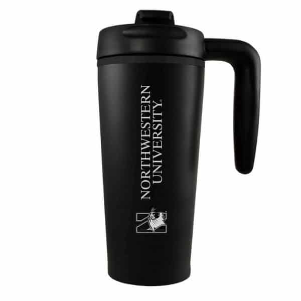 Northwestern University Wildcats 16 oz Laser Engraved Black Insulated Travel Tumbler With Handle