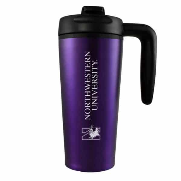 Northwestern University Wildcats 16 oz Laser Engraved Purple Insulated Travel Tumbler With Handle