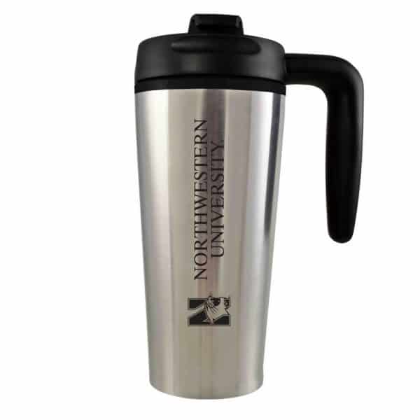 Northwestern University Wildcats 16 oz Laser Engraved Silver Insulated Travel Tumbler With Handle