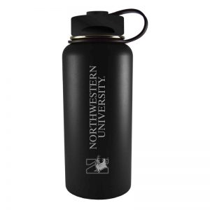Northwestern University Wildcats 32 oz. Laser Engraved Black Boundless Travel Tumbler Water Bottle With N-Cat Design