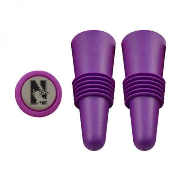 Northwestern University Wildcats Purple Rubber Wine Stopper Set With N-Cat Design