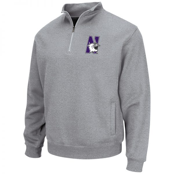 Northwestern University Wildcats Colosseum Men's Grey VF 1/4 Zip Sweatshirt with N-Cat Design