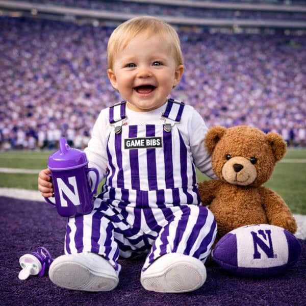 Infant Purple/White Striped Game Bib Overalls - Image 5