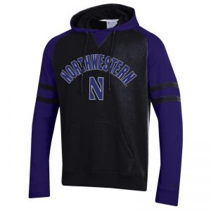 Northwestern University Wildcats Champion Men's Black Pullover Hockey Hooded Sweatshirt with Arch & Stylized N Design