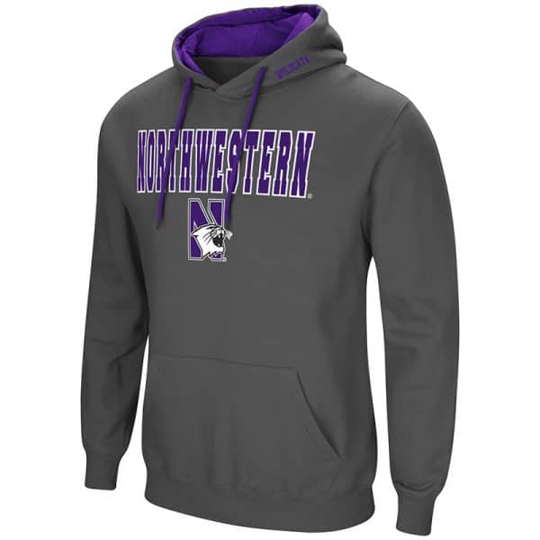 Northwestern University Wildcats Colosseum Men's Charcoal VF Pullover Hooded Sweatshirt With Northwestern & N-Cat Design