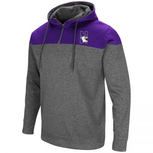 Northwestern University Wildcats Colosseum Men's Heather Charcoal/Purple Top Gun 1/4 Zip Hoodie with N-Cat Design