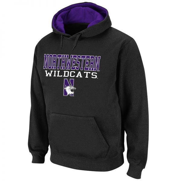 Northwestern University Wildcats Colosseum Men's Black Pullover Hooded Sweatshirt With Northwestern Wildcats & N-Cat Design