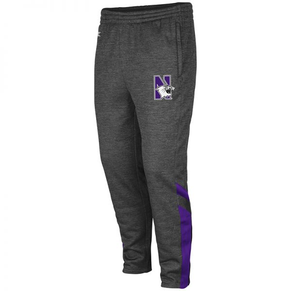Northwestern University Wildcats Colosseum Men's Heather Charcoal/Purple Software Fleece Pant with N-Cat Design