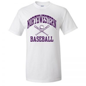 Northwestern University Wildcats White Short Sleeve Tee Shirt with Baseball Design