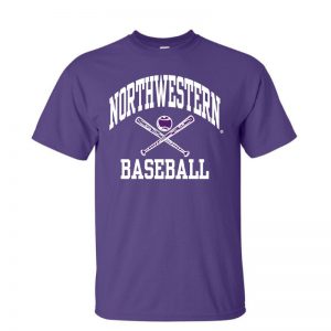 Northwestern University Wildcats Purple Short Sleeve Tee Shirt with Baseball Design