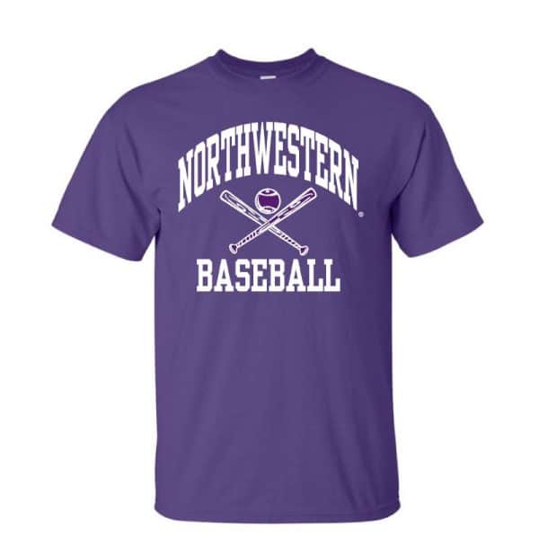 Northwestern University Wildcats Purple Short Sleeve Tee Shirt with Baseball Design