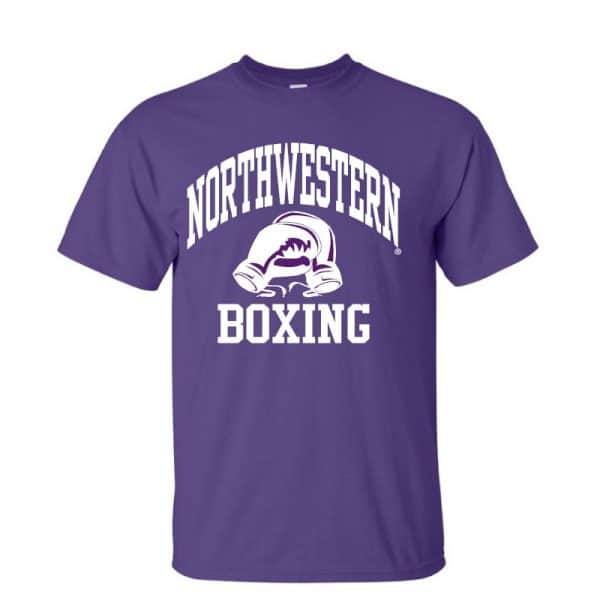 Northwestern University Wildcats Purple Short Sleeve Tee Shirt with Boxing Design