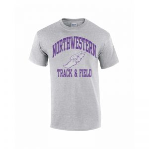 NW0541 Northwestern University Wildcats Grey Short Sleeve Tee Shirt with Track & Field Design