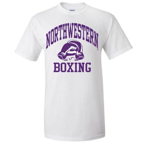 Northwestern University Wildcats White Short Sleeve Tee Shirt with Boxing Design