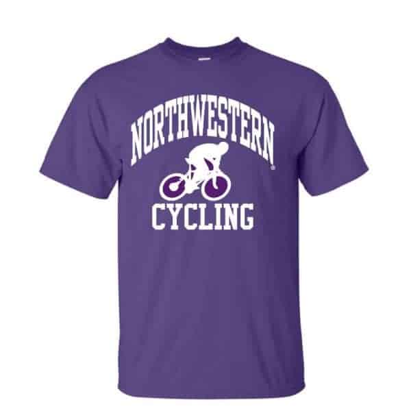 Northwestern University Wildcats Purple Short Sleeve Tee Shirt with Cycling Design